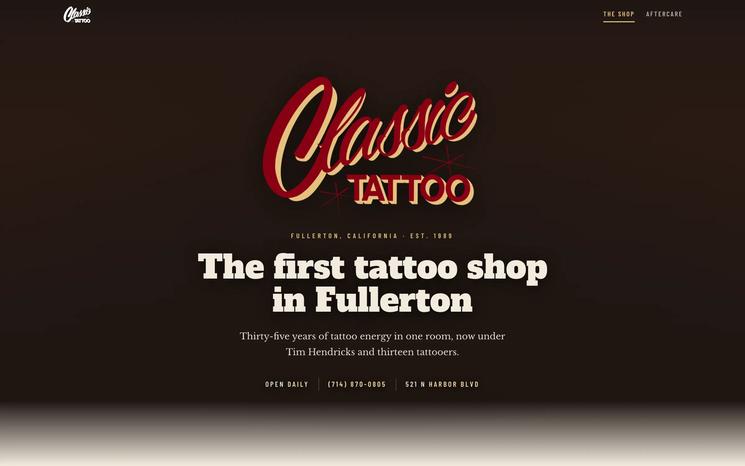 The website built for Classic Tattoo in Fullerton, CA